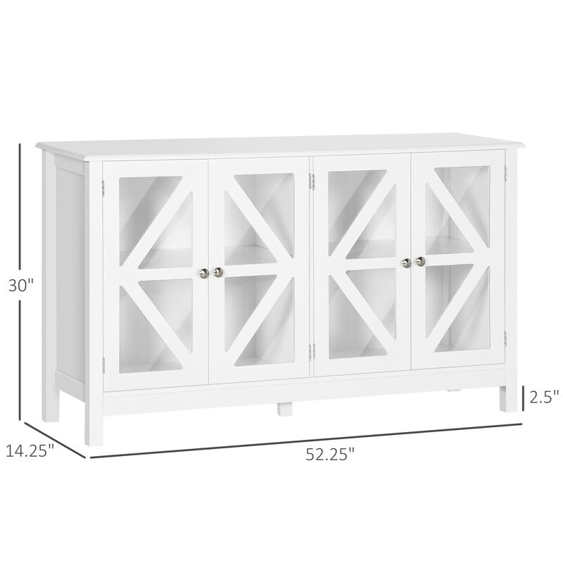 HOMCOM Sideboard, Buffet Cabinet with Tempered Glass Doors and Adjustable Storage Shelf, Credenza, White