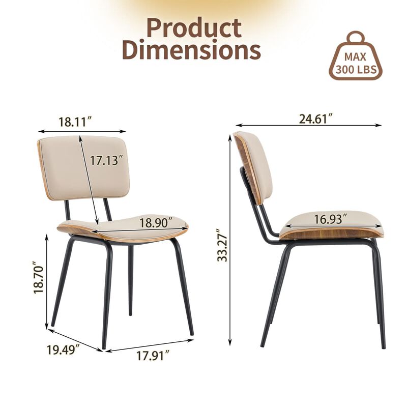 Set of 4 Dining Chairs PU Leather Dining Chairs with open back walnut veneer back Dining Chairs with metal legs leveling feet image number 2