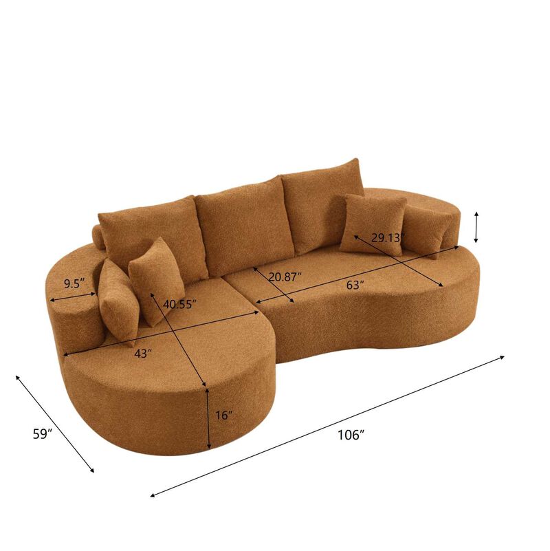 Christopher Knight Home Edana 106" Modern Cozy Upholstered 4 Seater Curved Sectional Sofa with 7 Pillows
