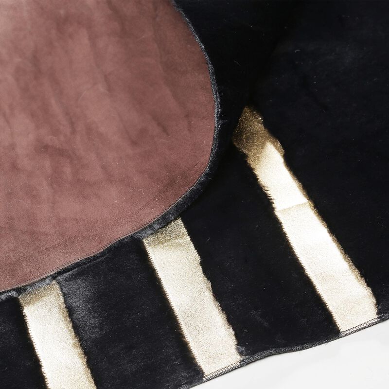 Gold Striped Black Geometric Fur Plush Rug