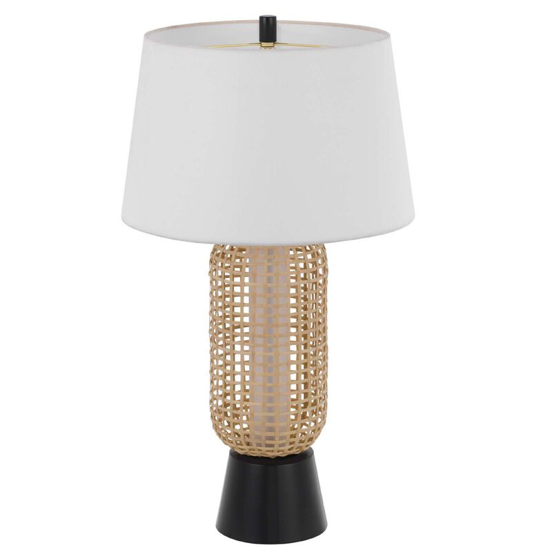 Table Lamp with LED Light, White Shade, Modern Brown Wicker, 30 Inch image number 3