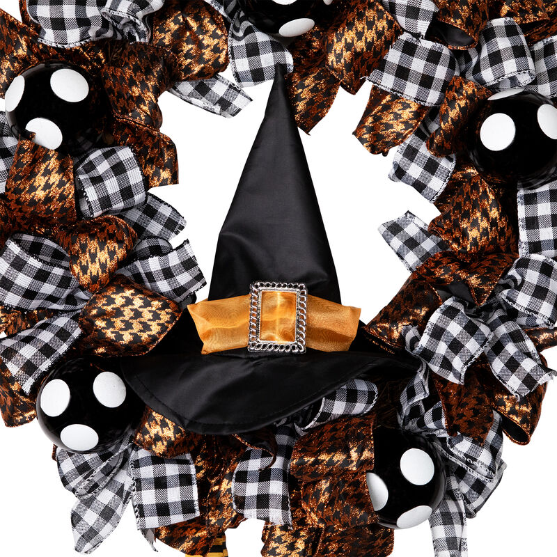 Orange and Black Witch with Bows Halloween Wreath  24-Inch  Unlit image number 2