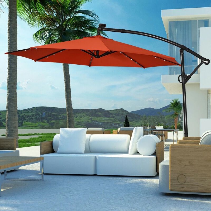 Mondawe 10 Feet 360&deg; Rotation Solar Powered LED Patio Offset Umbrella without Weight Base