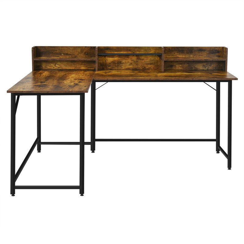 Costway 65.5'' L-shaped Computer Desk Home Office Corner Table w/Bookshelf Rustic