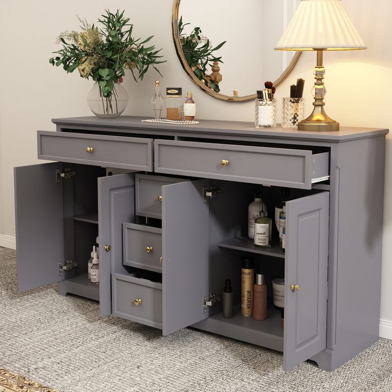 Gray Wood 59.1 in. W Sideboard with 2 Large Drawers, 3 Small Drawers and 2 Cabinets 33.5 in. H x 15.7 in. D