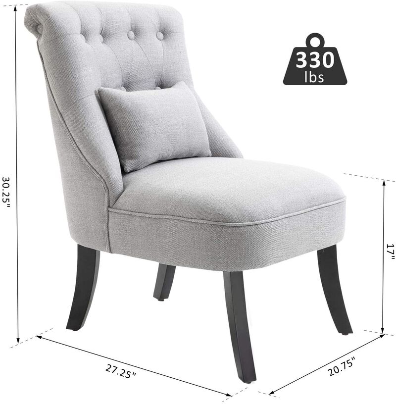 Gray Cozy Corner: Small Tufted Button Accent Chair with Wood Legs