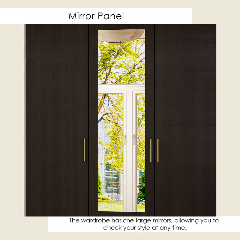 Brown Wood Grain 63 in. W 4-Door Big Armoires With Mirror, 2 Hanging Rods, 2 Drawers, Storage Shelves (70.9 in. H)