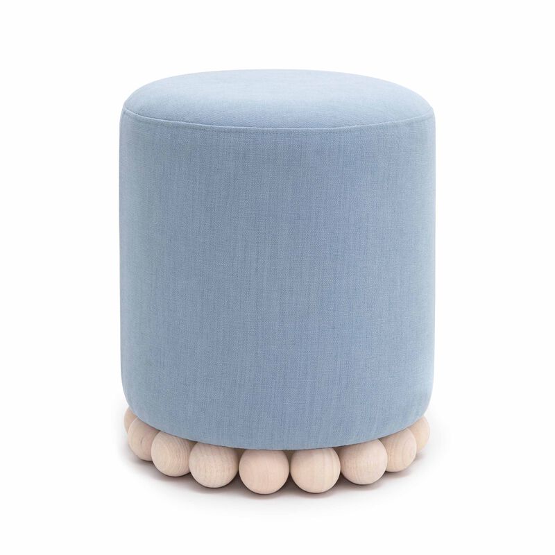 Dex Faded Blue Upcycled Fabric Ottoman