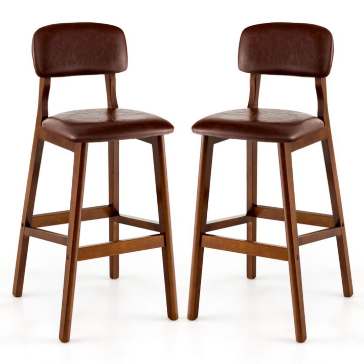 Hivvago 29 Inch Upholstered PU Bar Stools with Rubber Wood Legs-Set of 2