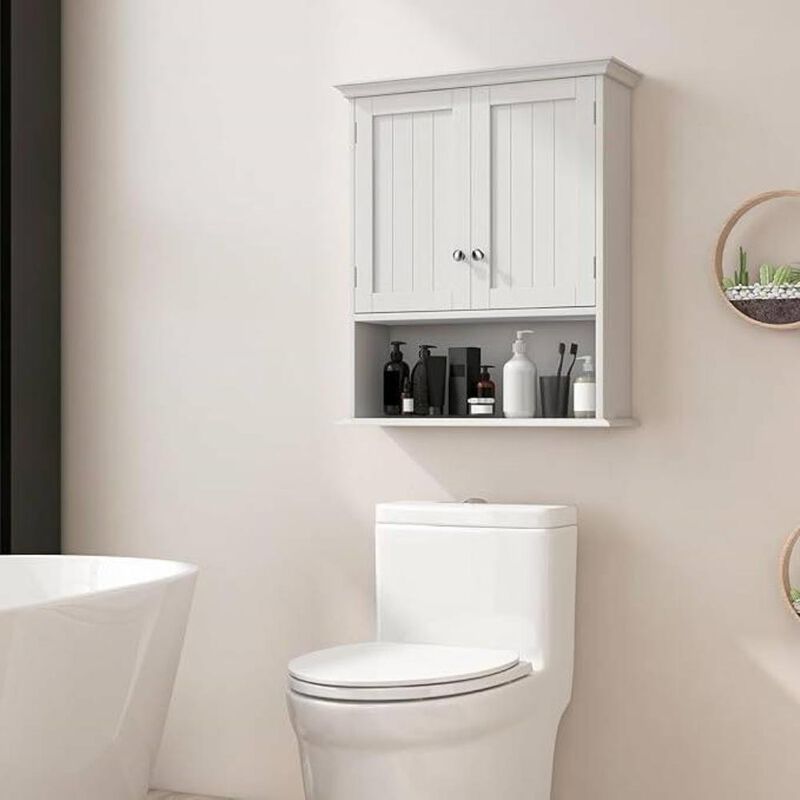 Hivvago Wall Mounted Bathroom Medicine Cabinet with Open Storage Shelf in White