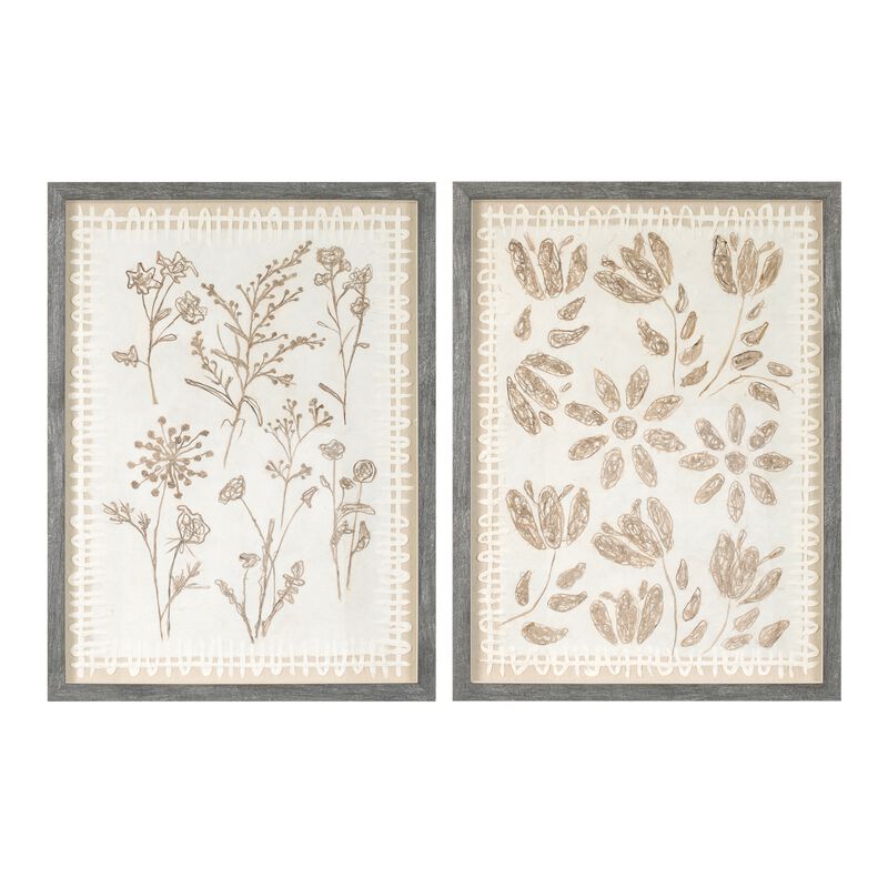 Set of 2 Framed Floral Wall Art Prints Under Glass for Living Room Decor
