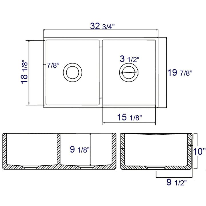 ALFI brand White 32 Smooth Apron Double Bowl Fireclay Farmhouse Kitchen Sink