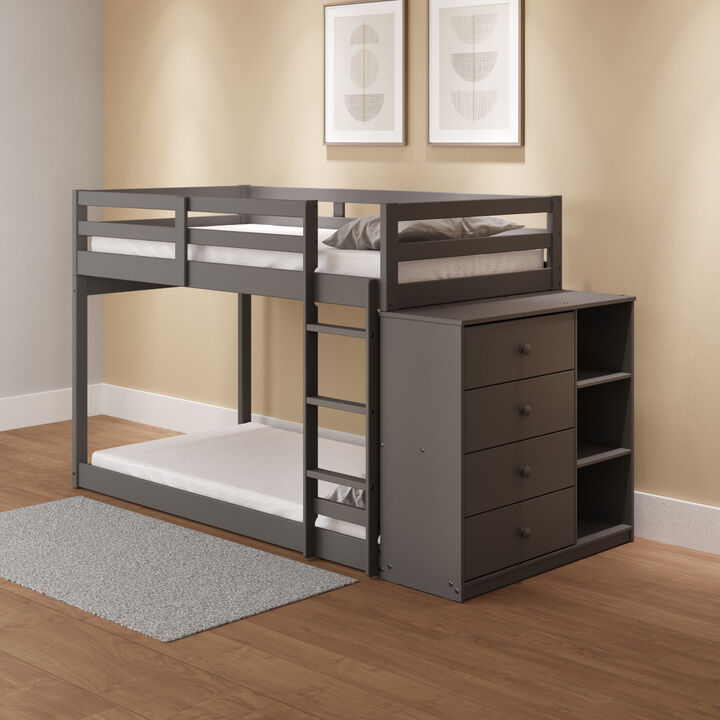Gaston Twin/Twin Bunk Bed w/Cabinet, Gray Finish BD