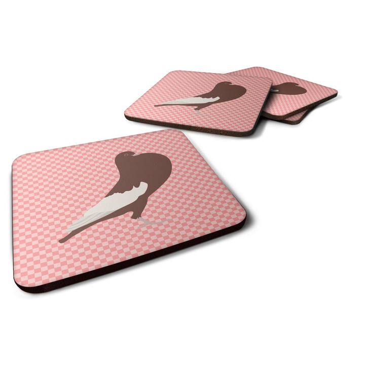Caroline's Treasures English Pouter Pigeon Pink Check Decorative coasters, 3.5, Multicolor