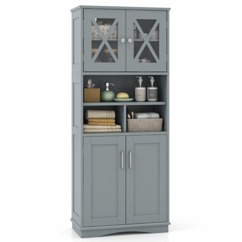 Large Bathroom Storage Cabinet with Acrylic Doors and 3 Open Compartments