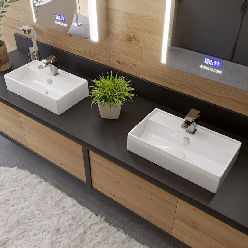 ALFI brand White 22 Rectangular Wall Mounted Ceramic Sink with Faucet Hole
