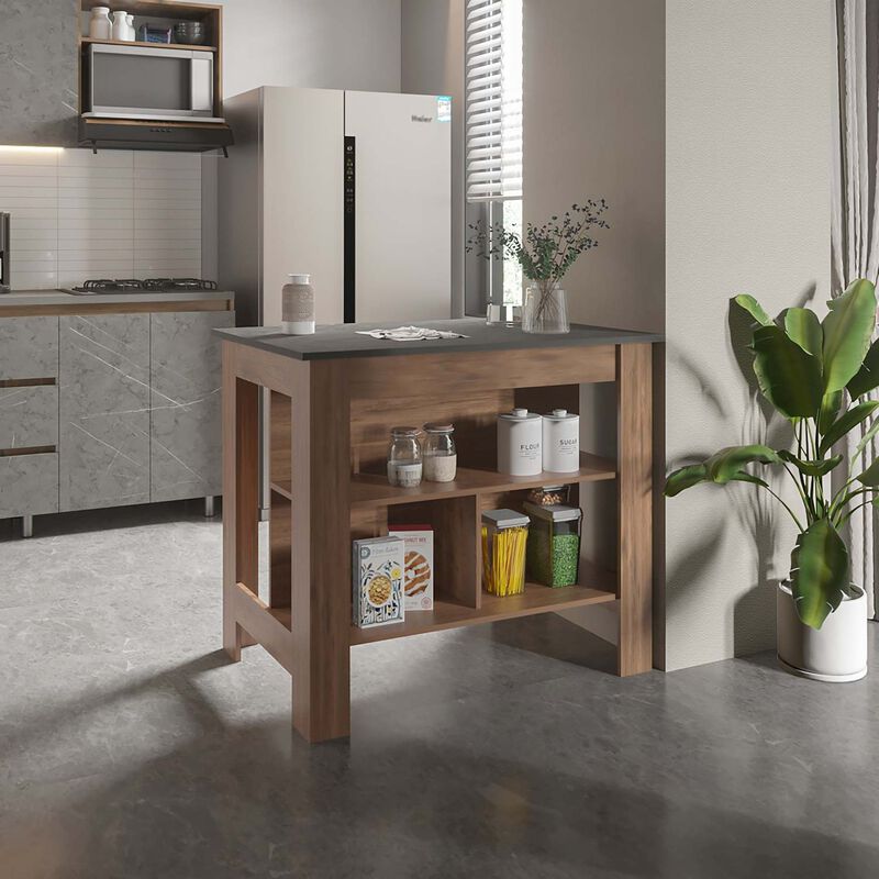 Streamdale Rockaway 3-Shelf Kitchen Island Dark Brown And Onix image number 1