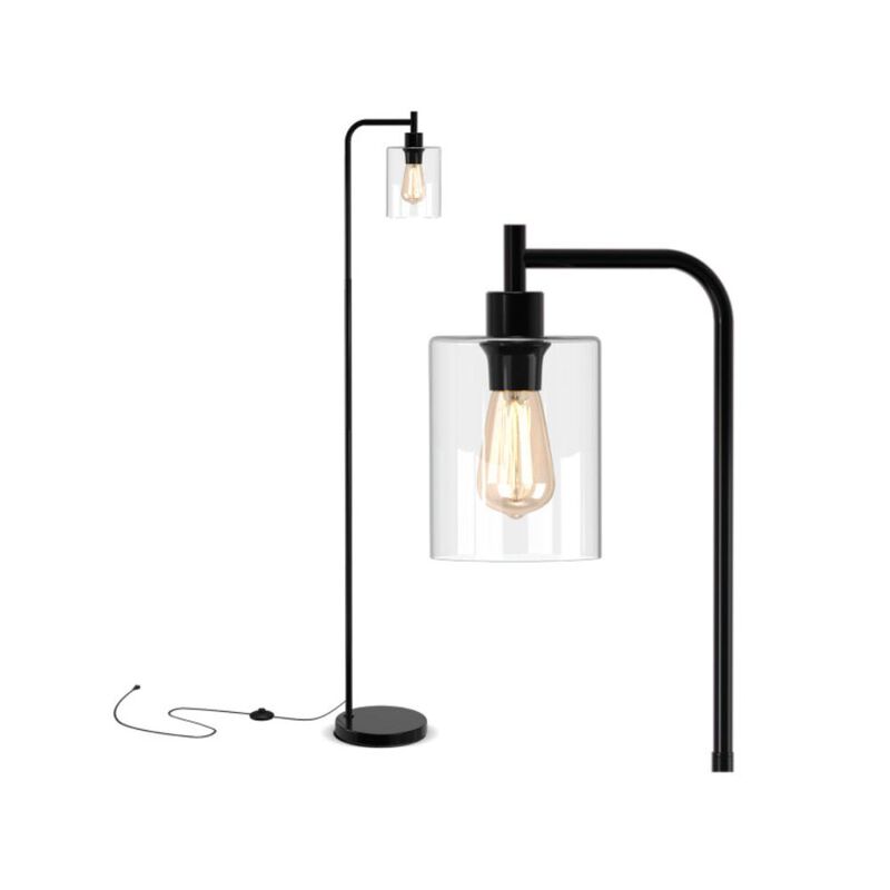 Hivvago Modern Floor Lamp with Hanging Glass Lampshade and Foot Switch