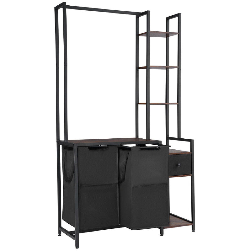 Freestanding Laundry Hamper with Rack, 3 Tier Shelves and 2 Section Sorter with Drawers-Black image number 0