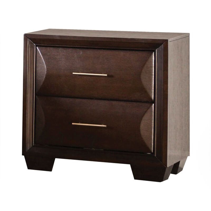 2pc King Bedroom Set, Espresso Brown, Gold Wood, Nightstand image number 3