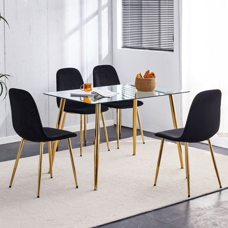 Dining Chairs Set of 4, Modern Mid-Century Style Dining Kitchen Room Upholstered Side Chairs, Accent Chairs spoon shaped with Soft Velvet Fabric Cover Cushion Seat and Golden Metal Legs