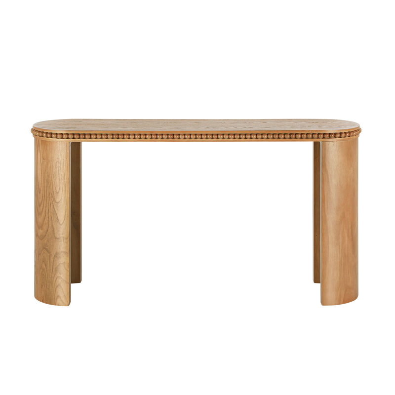 Whisen Vintage Console Table with Beaded Trim and Reversible Legs in Natural Wood Veneer Finish image number 0