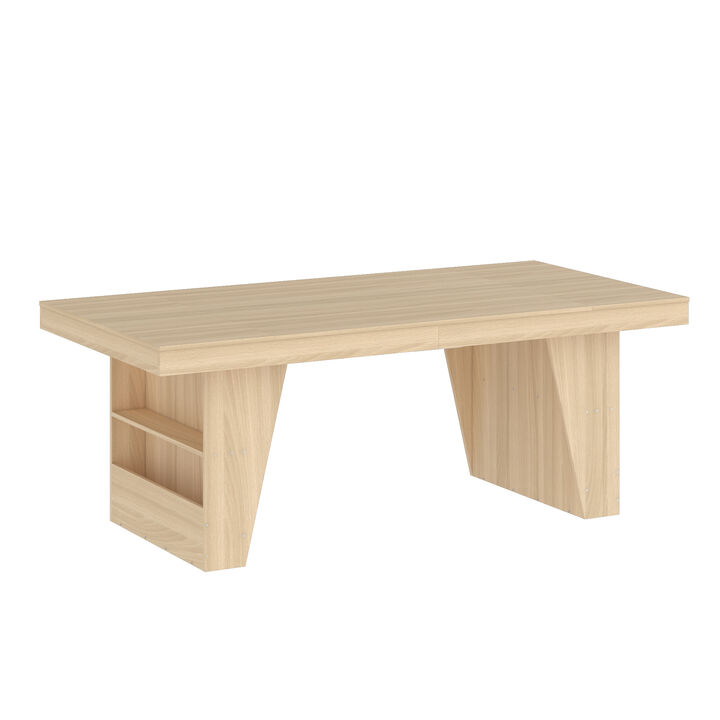 FUFU&GAGA Modern Wood Grain Dining Table with Storage Shelf, 2-Meter Length (78.7" W x 39.4" D x 29.6" H), Wood Grain