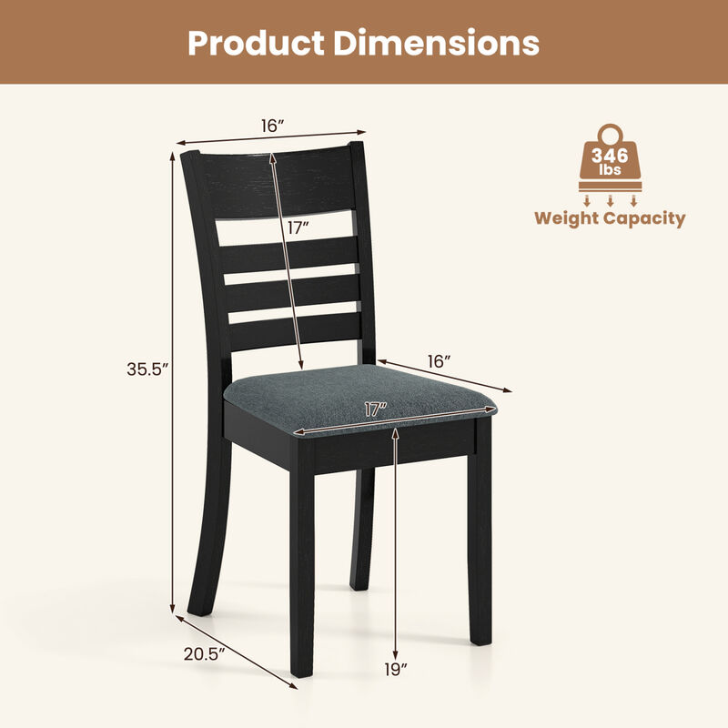 Set of 4 Upholstered Dining Chairs with Rubber Wood Frames for Kitchen-Black image number 2