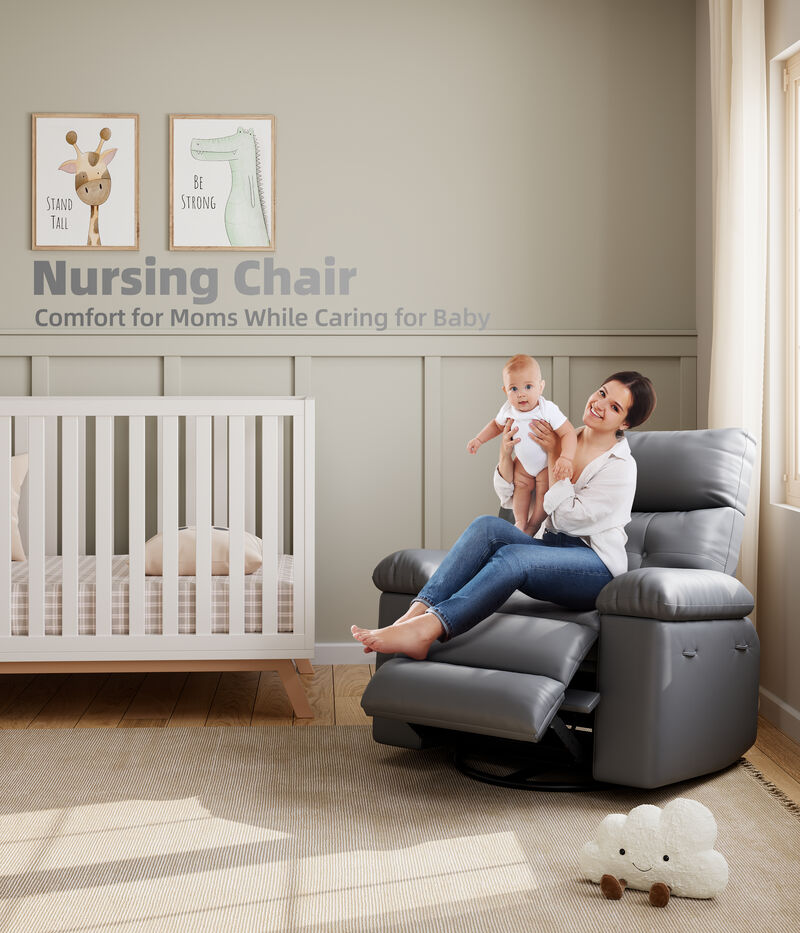 360 Degree Swivel Lazy Manual Rocking Recliner Sofa Chair for Living Rooms, Bedrooms, Outdoor Relax, Grey image number 5