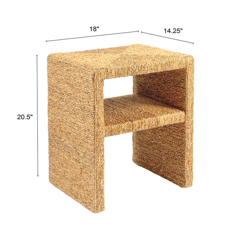 Woven Water Hyacinth & Acacia Wood End Table image number 2