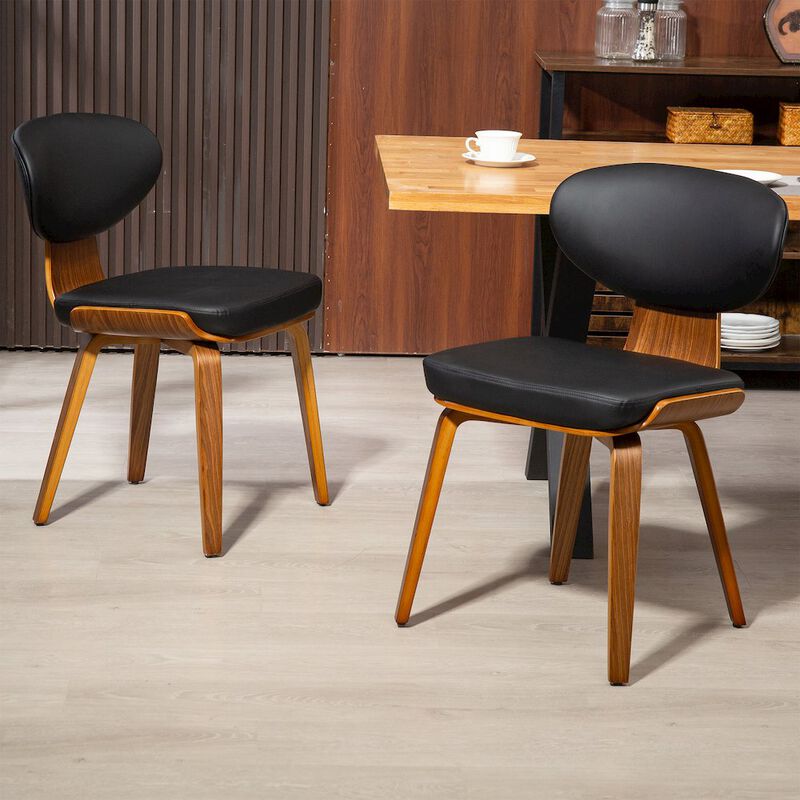 Glamour Home Set of 2 Bettina Black Faux Leather Dining Chair with Walnut Wood Legs