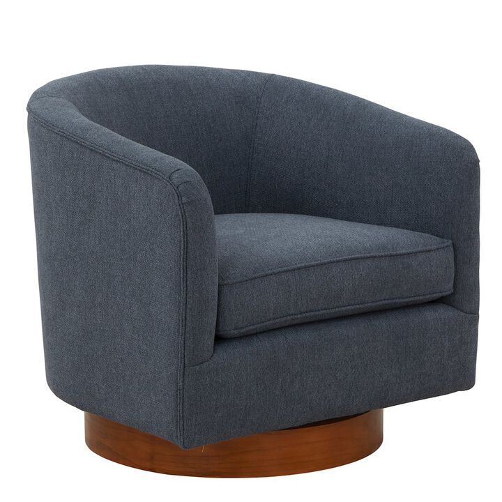 Muriel Blue Fabric Wood Base Swivel Chair
