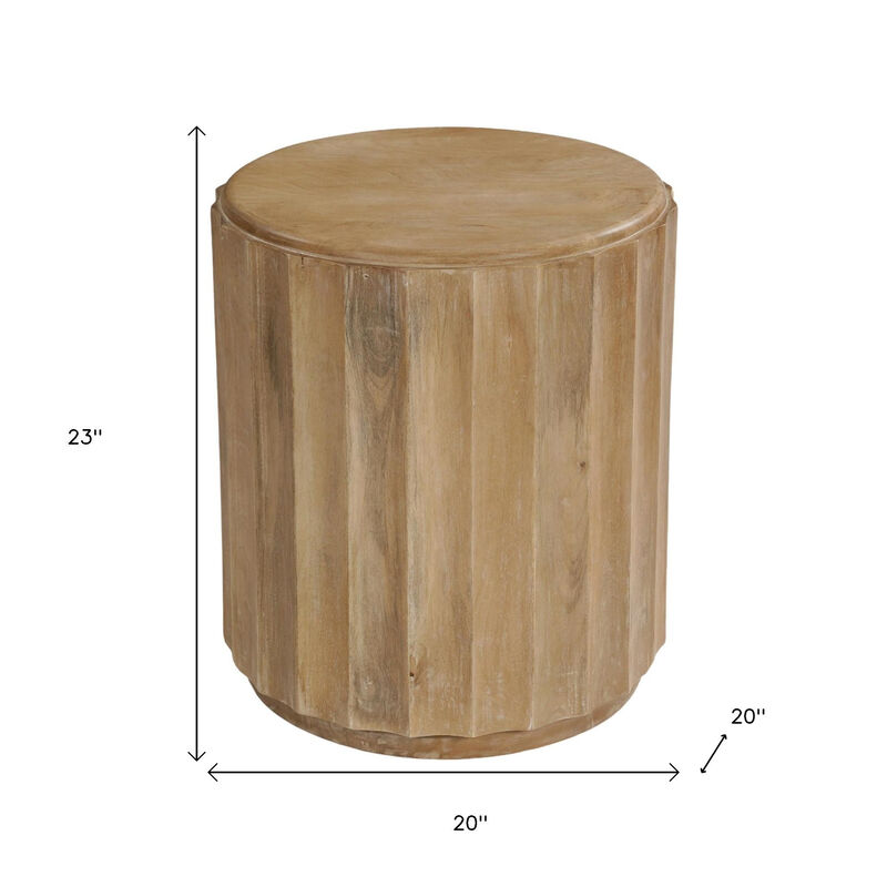 HomeRoots 23" Brown Solid Wood Round Block End Table image number 3