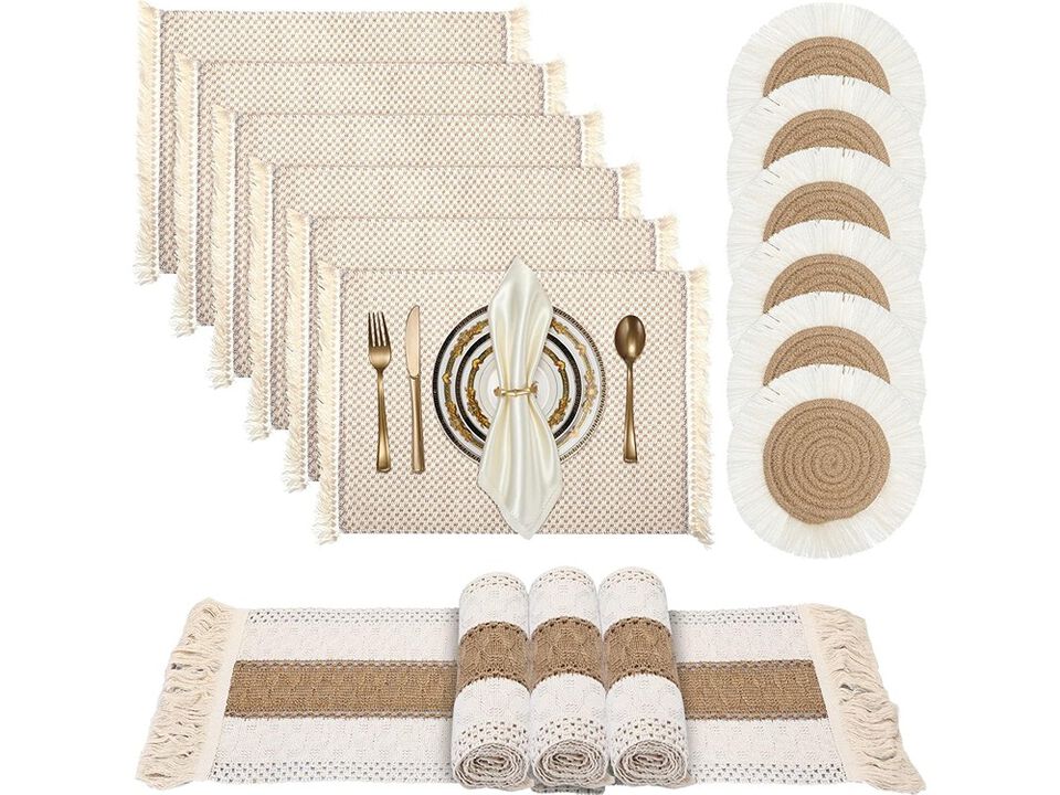 Boho Macrame Table Runner Placemat and Coaster