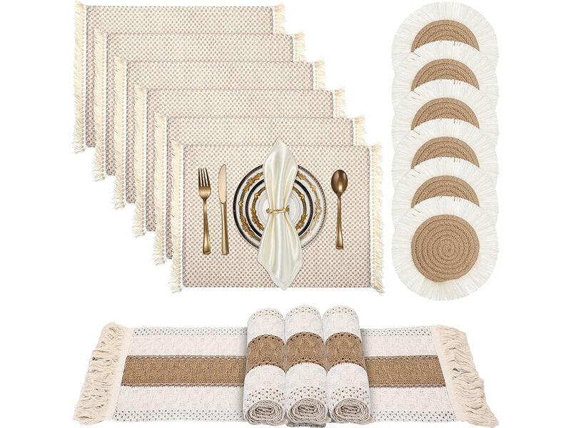 Boho Macrame Table Runner Placemat and Coaster image number 0