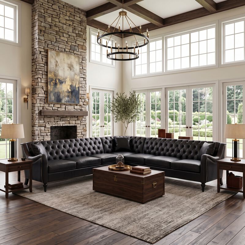 Welknu PU Leather L‑Shaped Sectional Sofa image number 2