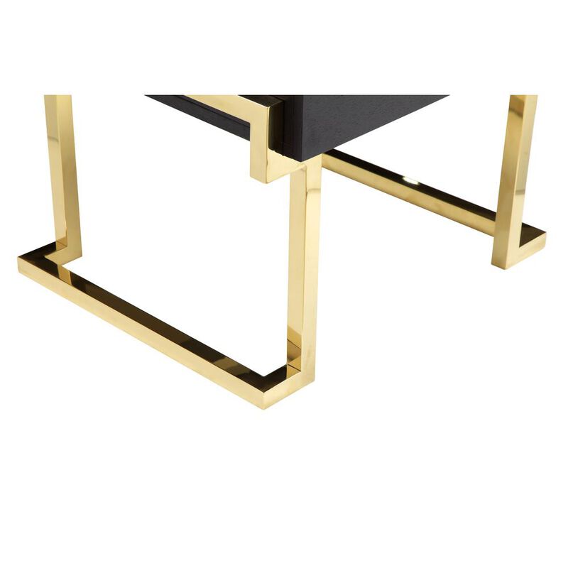 90210 Furniture Julia Side Table In Black Ash Veneer And Gold