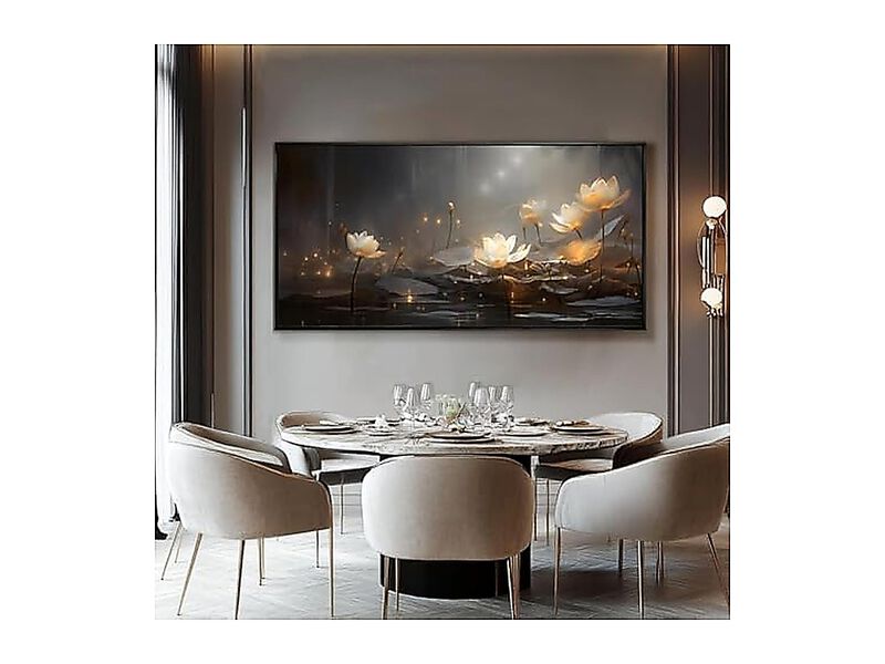 Flower Wall Decor Living Modern 24 X 48 Inch Gold White Art Floral Large Black image number 3
