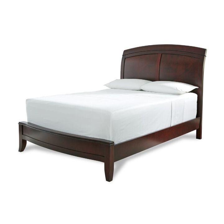 Kyle Low Profile Wood California King Bed, Sleigh Headboard, Cherry Brown - Benzara