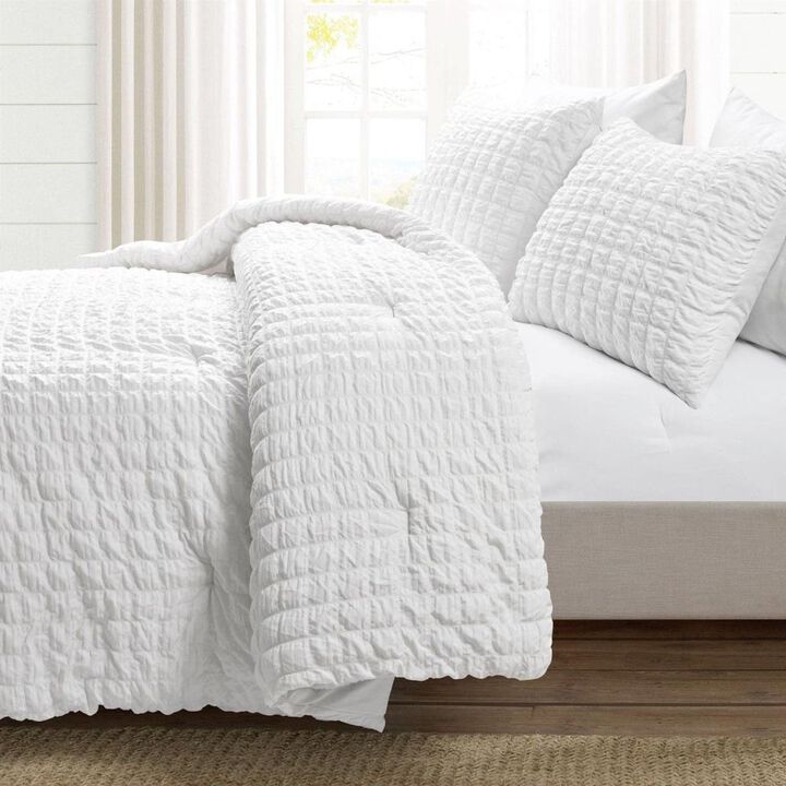 Hivvago King Size Crinkled Textured 3 Piece Comforter Set White