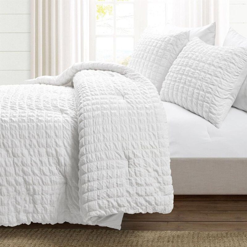 Hivvago King Size Crinkled Textured 3 Piece Comforter Set White