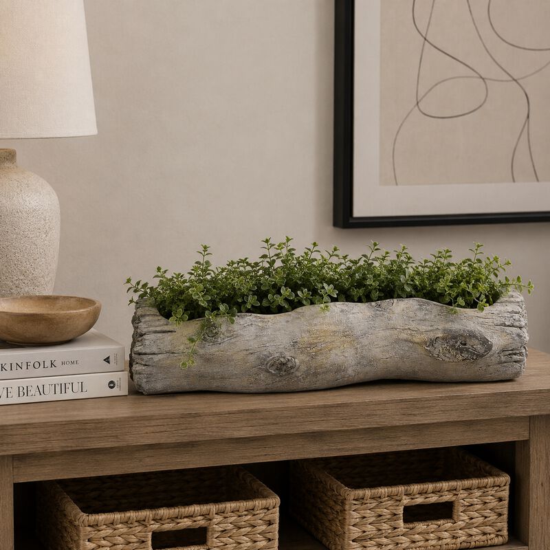 Decorative Faux Log Planter, Driftwood Style Terracotta, 13 Inch Gray image number 8