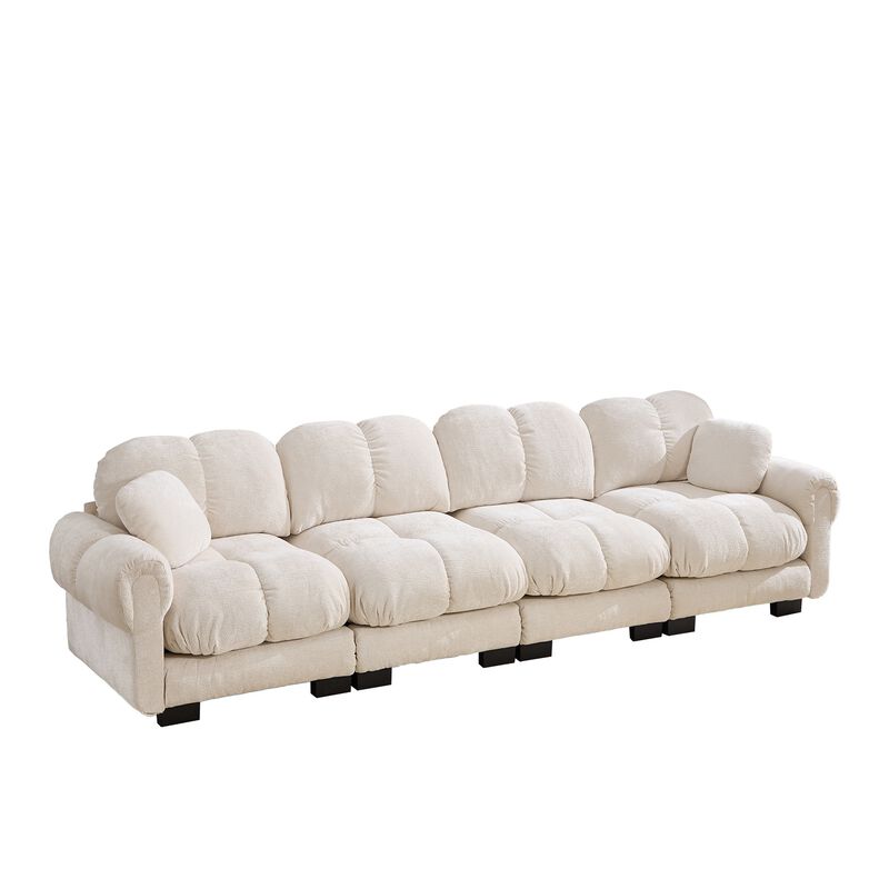 Chenille Cloud 4-Seater Sofa,Exquisite pillows and quilted back cushions,Soft padded armrests,Deep Seat Sofa Couch For Living Room-Orange image number 0