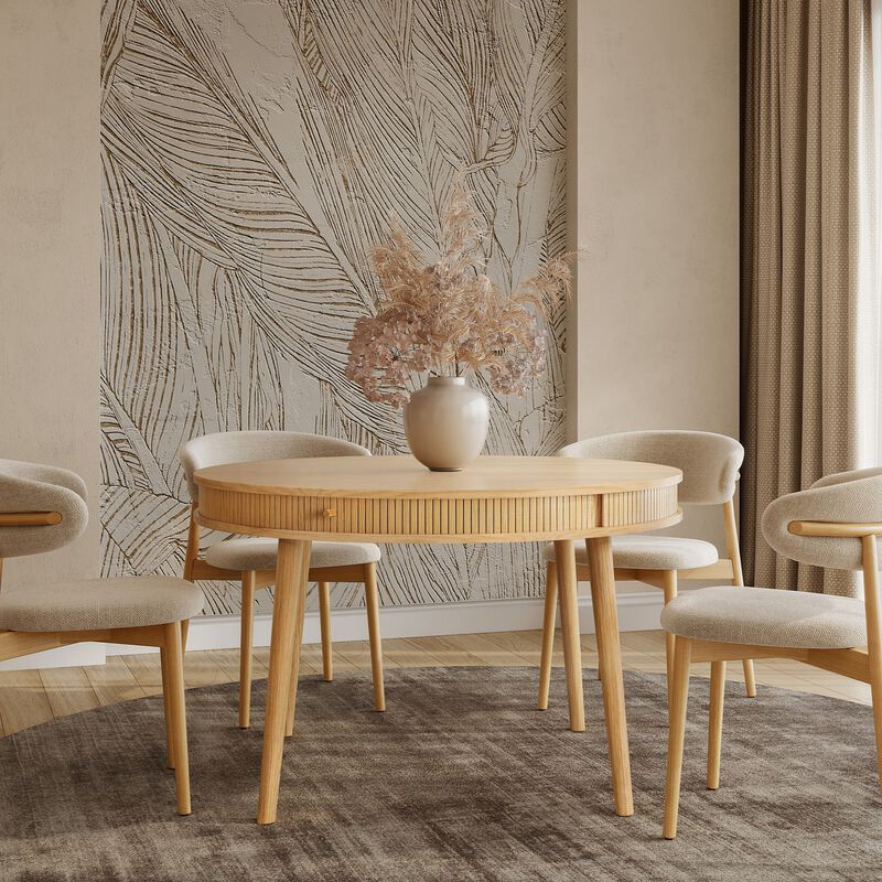 SLIDDO 47'' Round Dining Table for 4 People - Pre-Assembled With 2 Hidden Storages.