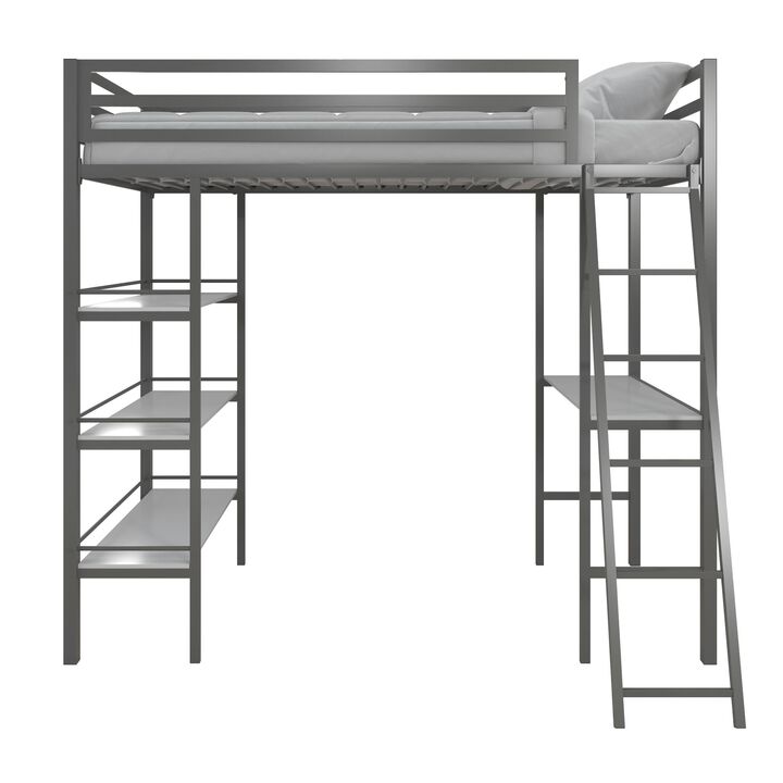 Nova Metal Loft Bed with Desk and Storage Shelves, Graphite Gray