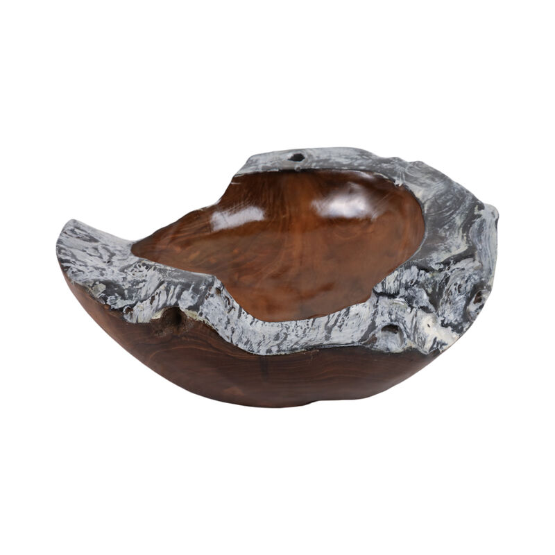 12" Teakwood Bowl W/burnt Edges, Dark Natural image number 1