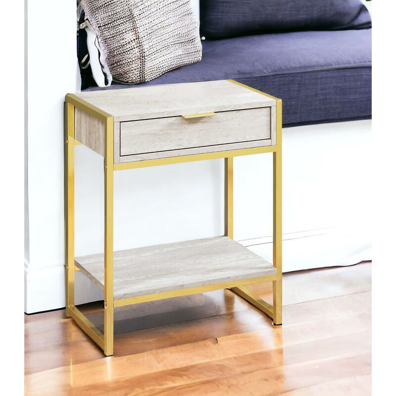 Functional Wood and Metal End Table &ndash; Space-Saving Side Table with Storage Drawer