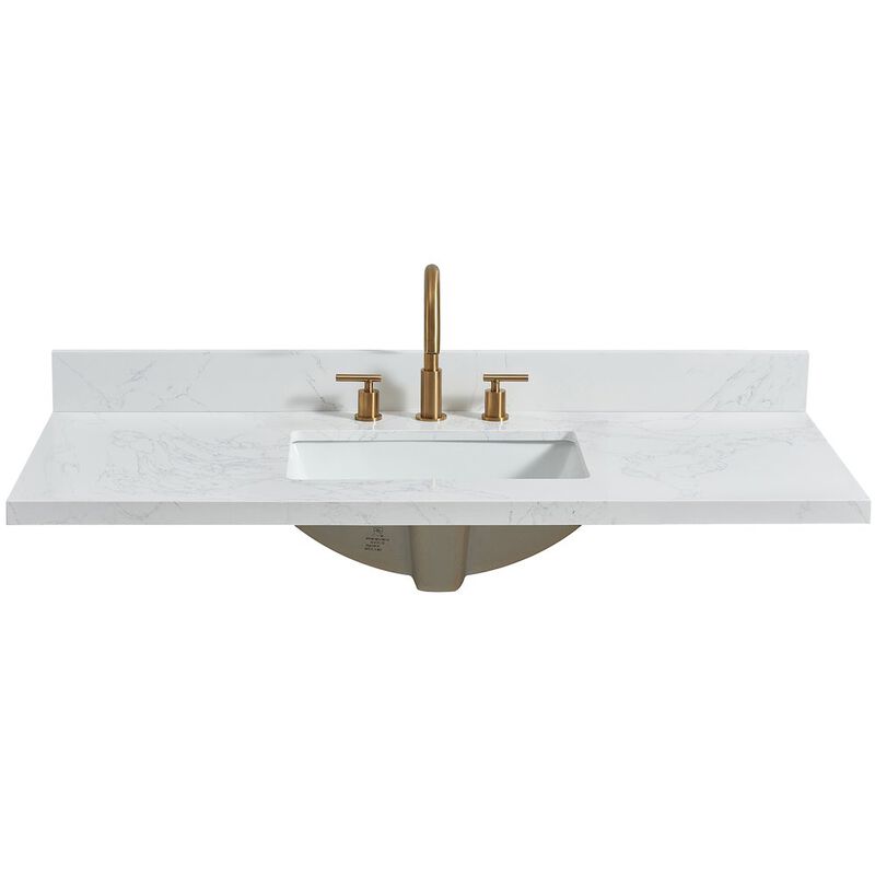 Vinnova Design Composite Stone Vanity Top in Grain White with White Rectangular Single Sink