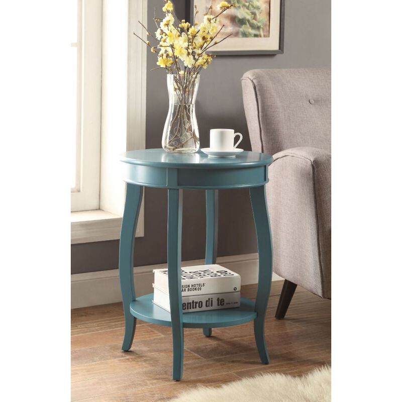 Rustic Farmhouse Round End Table &ndash; Solid Wood Table with Built-In Storage Shelf
