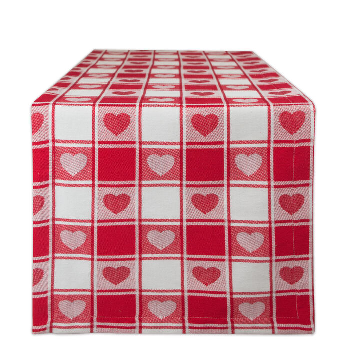 Heart Checkered Valentine's Day Table Runner - 108" - Red and White